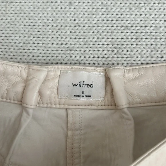 Aritzia Wilfred Cream Leather Straight Leg Pants Size 8 - Picture 2 of 8